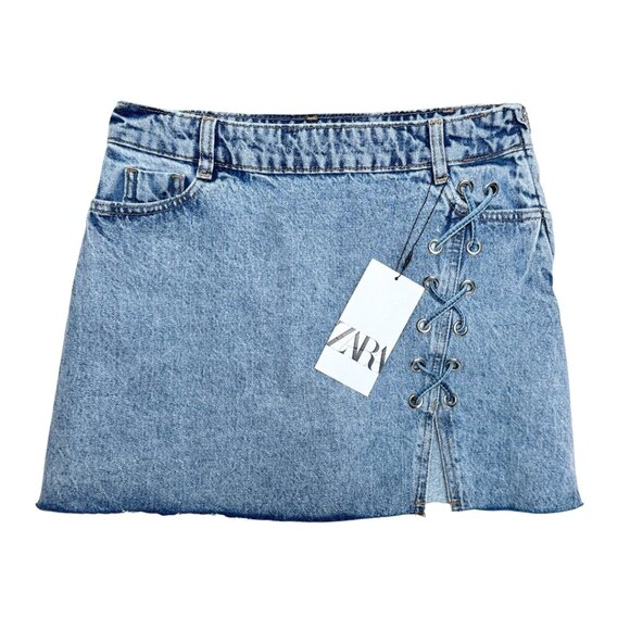 NWT Z1975 DENIM MINI SKIRT RAW EDGE LACE UP FESTIVAL FIERCE LOLITA BADDIE XS - Picture 3 of 13